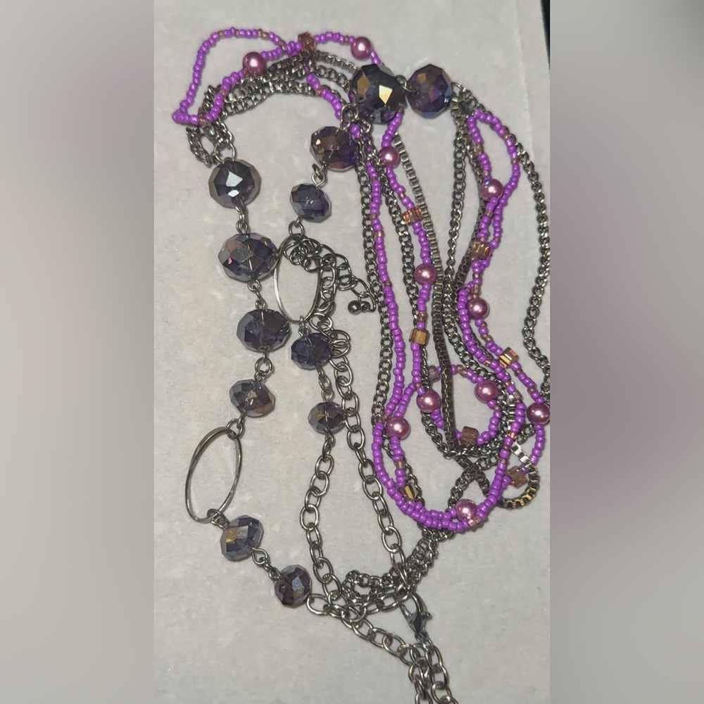 Purple and Silver Beaded Necklace